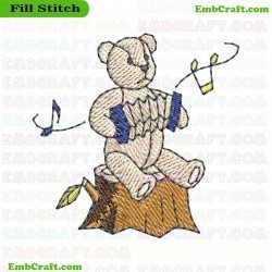 Accordion Playing Bear Embroidery Design 806