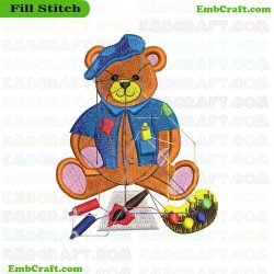 Artist Bear Embroidery Design 406