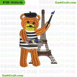 Artist Bear In Paris Embroidery Design 437