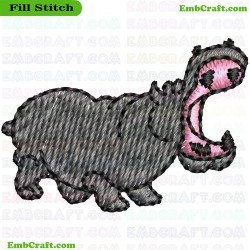 Artistic Hippopotamus Drawing Embroidery Design 104