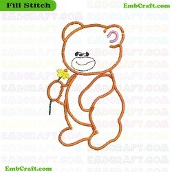 Artistically Bear Holding A Flower Embroidery Design 103