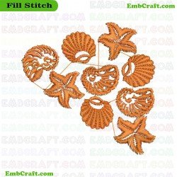 Assortment Of Sea Shells And Starfish Embroidery Design 6