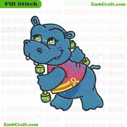 Athletic Hippo Embroidery Design 3