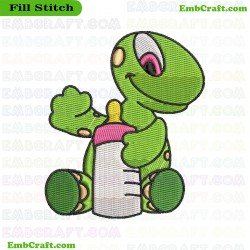 Baby Dinosaur Holding Milk Bottle Embroidery Design 19