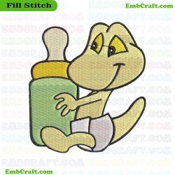 Baby Dinosaur Holding Milk Bottle Embroidery Design 9