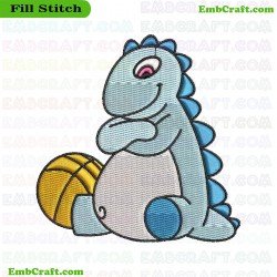 Baby Dinosaur With Basketball Embroidery Design 16