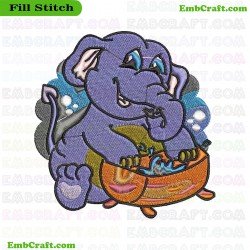 Baby Elephant Bathing Embroidery Design 9