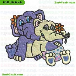 Baby Elephants Embroidery Design 10