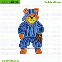 Baseball Bear Embroidery Design 411