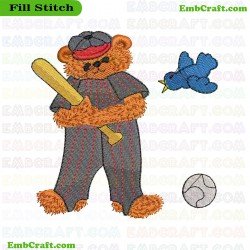 Baseball Playing Bear Embroidery Design 3