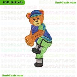 Baseball Playing Bear Embroidery Design 452