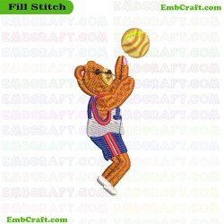 Basketball Playing Bear Embroidery Design 454