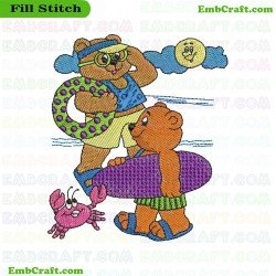 Beach Bears Embroidery Design 80