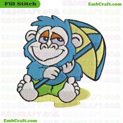 Beach Monkey With Umbrella Embroidery Design 6