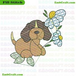 Beagle And Flowers Embroidery Design 2