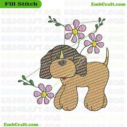 Beagle And Flowers Embroidery Design 7