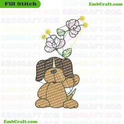 Beagle And Flowers Embroidery Design 8