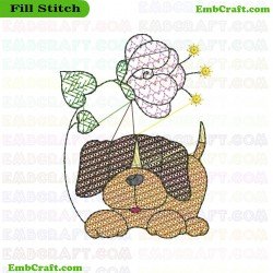 Beagle Dog And Flowers Embroidery Design 9