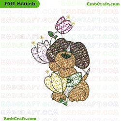 Beagle Dog With Flowers Embroidery Design 1