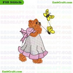 Bear And Butterflies Embroidery Design 5