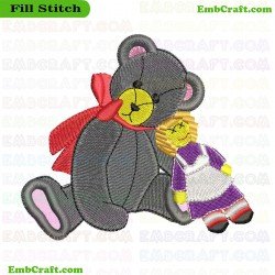 Bear And Doll Embroidery Design 787