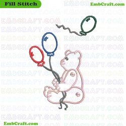 Bear Balloons Embroidery Design 751