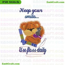 Bear Dental Care Embroidery Design 790