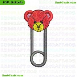 Bear Face Safety Pin Embroidery Design 866