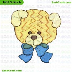 Bear Face With Blue Bow Embroidery Design 337