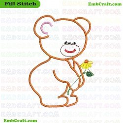 Bear Holding A Flower Embroidery Design 148