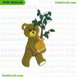 Bear Holding A Plant Embroidery Design 144