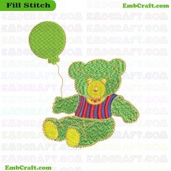 Bear Holding Balloon Embroidery Design 17