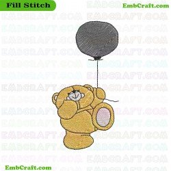 Bear Holding Balloon Embroidery Design 890