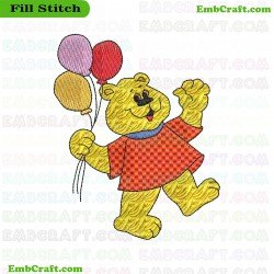 Bear Holding Balloons Embroidery Design 278