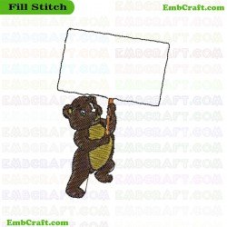 Bear Holding Blank Sign Embroidery Design 328