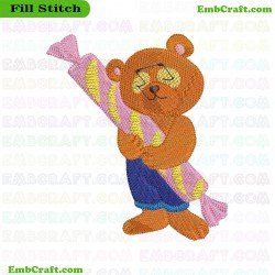 Bear Holding Candy Embroidery Design 262