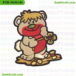 Bear Holding Flower Embroidery Design 2