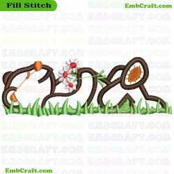 Bear Holding Flowers Embroidery Design 725