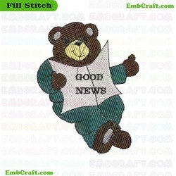 Bear Holding Good News Banner Embroidery Design 380