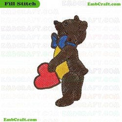 Bear Holding Heart Embroidery Design 189