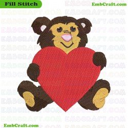 Bear Holding Heart Embroidery Design 649