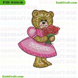 Bear Holding Roses Embroidery Design 253