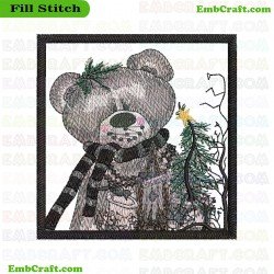 Bear Holding Tree Branch Embroidery Design 690