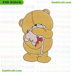 Bear Hugging Cat Embroidery Design 897