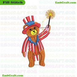 Bear In American Flag Outfit Embroidery Design 112