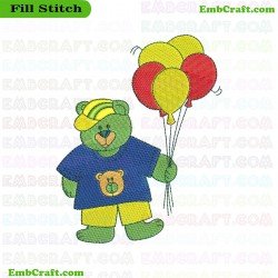 Bear In Blue Jacket With Balloons Embroidery Design 16