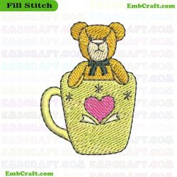 Bear In Cup Embroidery Design 804