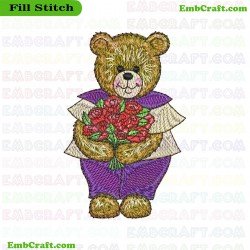 Bear In Dress Holding Flower Bouquet Embroidery Design 21