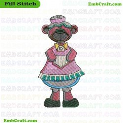 Bear In Maid Outfit Embroidery Design 16