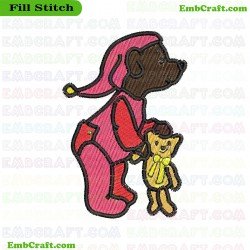 Bear In Pajamas Holding Teddy Bear Embroidery Design 323